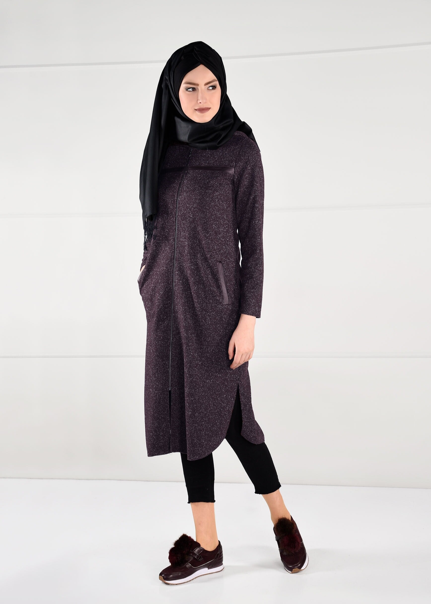 Tesettür giyim MÜRDÜM KAPÜŞONLU CEPLİ CEKET 4863 