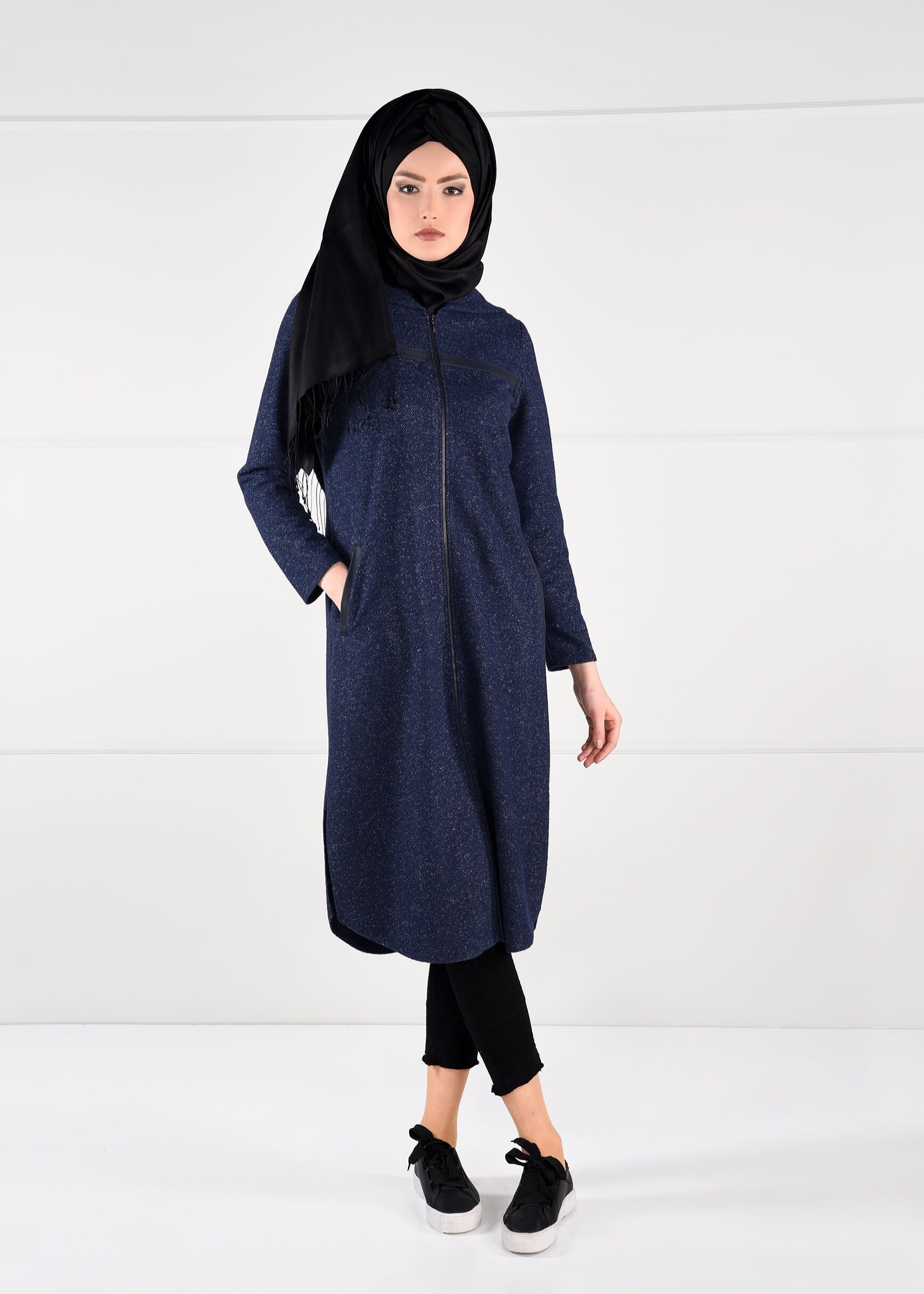Tesettür giyim LACİVERT KAPÜŞONLU CEPLİ CEKET 4863 