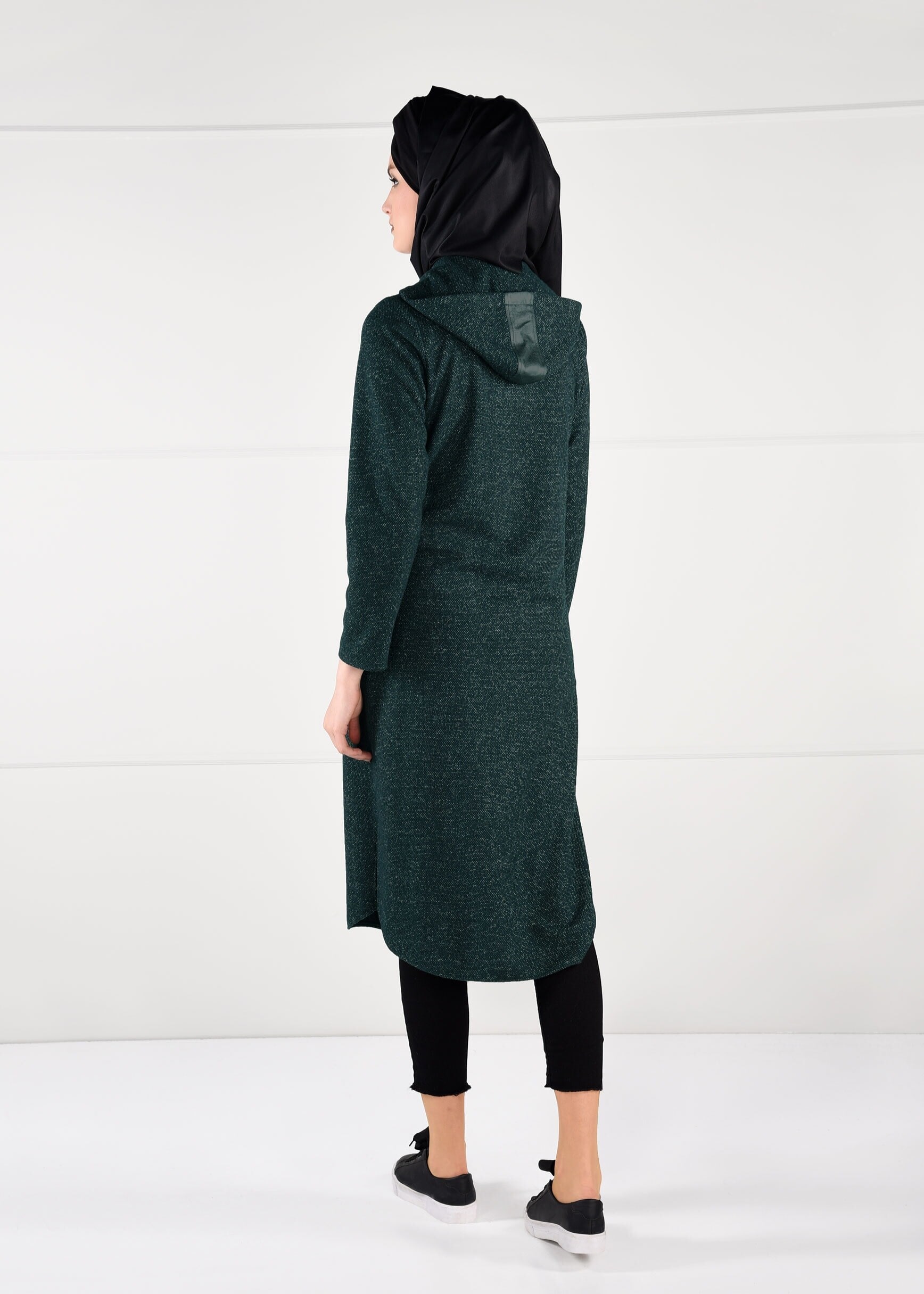 Tesettür giyim YEŞİL KAPÜŞONLU CEPLİ CEKET 4863 