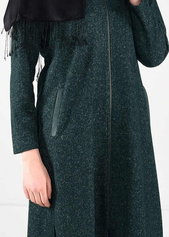 Tesettür giyim YEŞİL KAPÜŞONLU CEPLİ CEKET 4863 