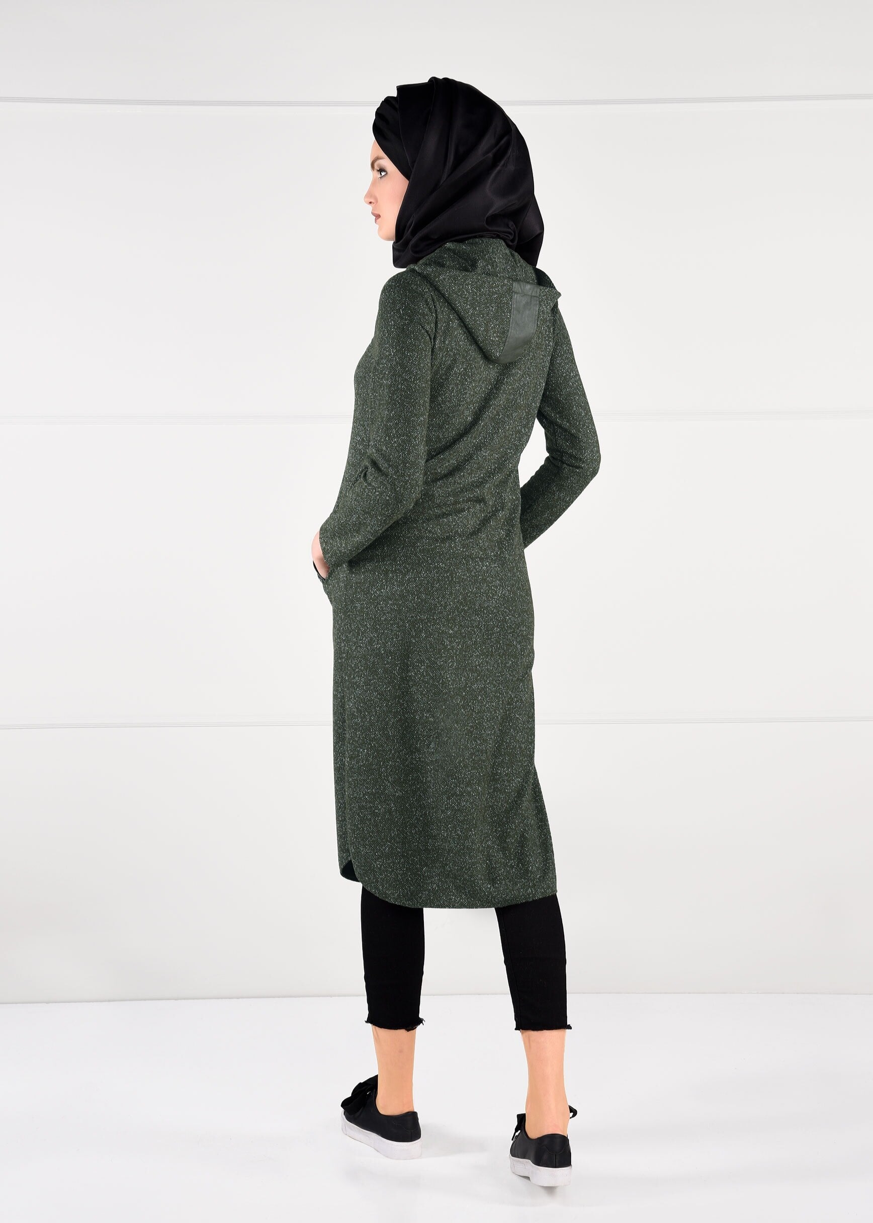 Tesettür giyim YEŞİL KAPÜŞONLU CEPLİ CEKET 4863 