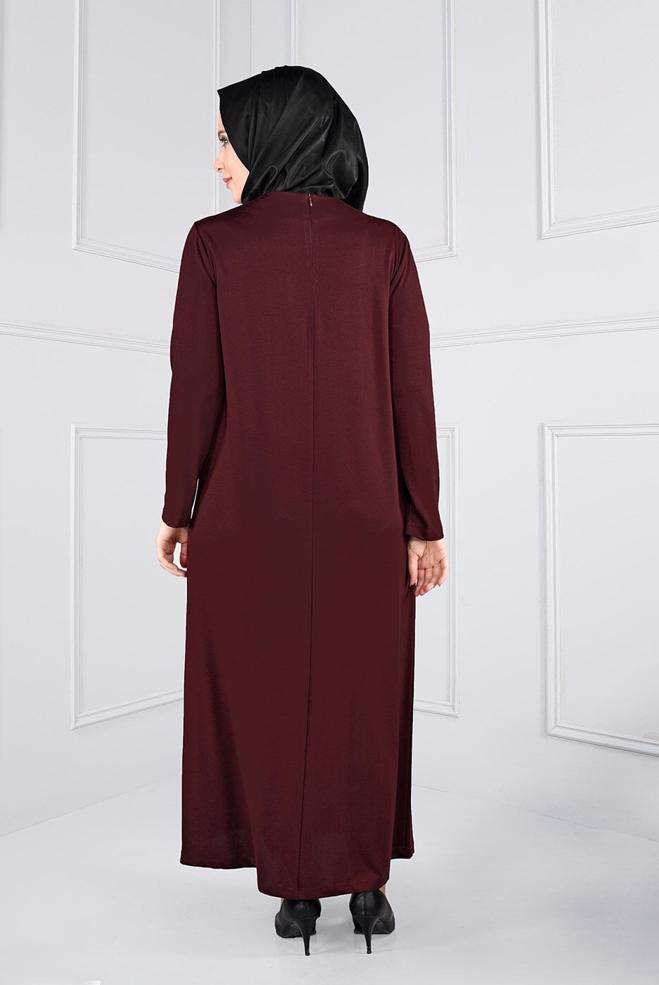 Hijab clothing CLARET RED BEADED DRESS 2742  - ALVİNA