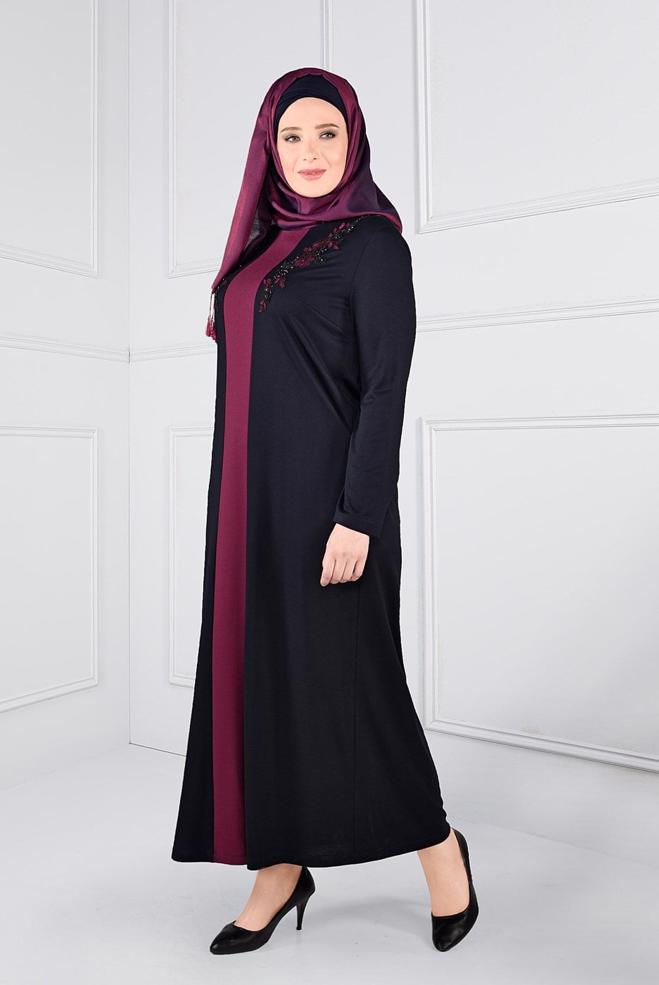 Hijab clothing NAVY BLUE BEADED DRESS 2742  - ALVİNA