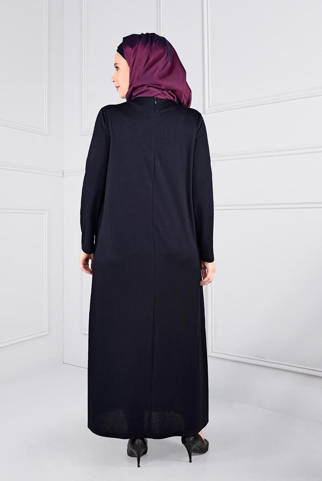 Hijab clothing NAVY BLUE BEADED DRESS 2742  - ALVİNA