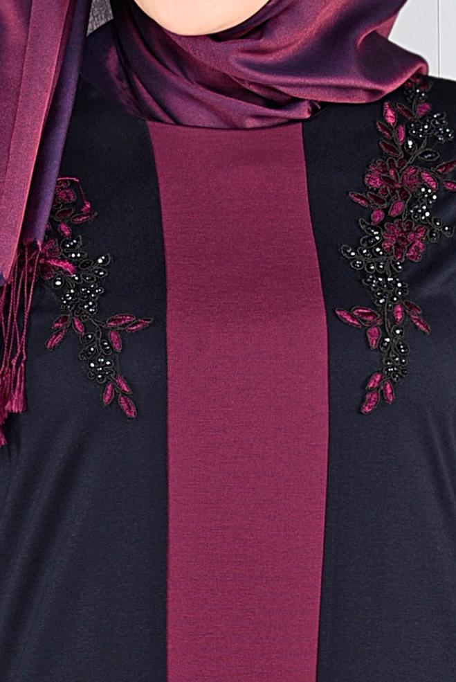 Hijab clothing NAVY BLUE BEADED DRESS 2742  - ALVİNA