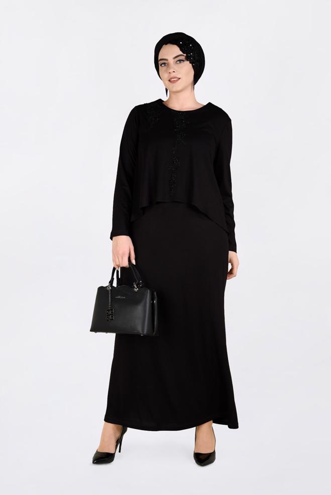 Hijab clothing BLACK BEADED FLOUNCE DRESS 2751  - ALVİNA