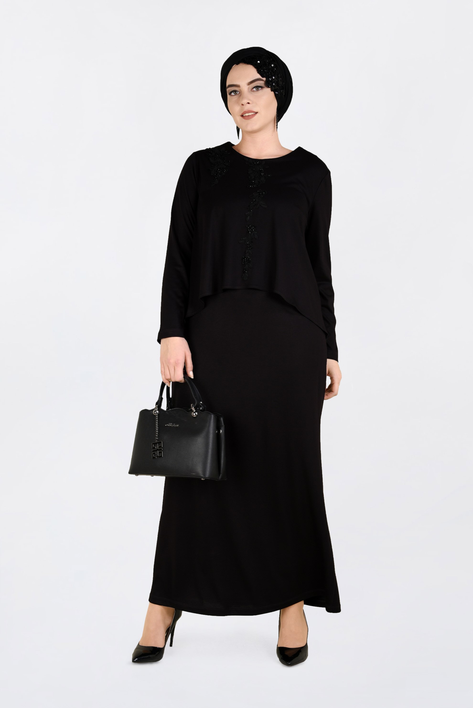 Vêtements hijab NOIR ROBE À VOLANTS 2751 