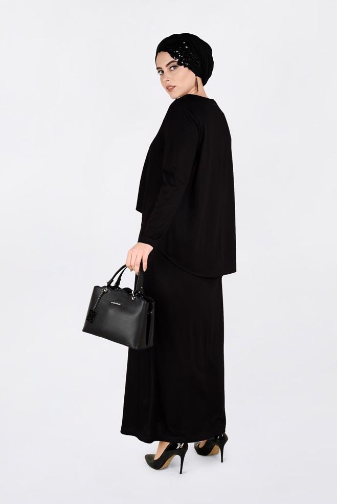 Hijab clothing BLACK BEADED FLOUNCE DRESS 2751  - ALVİNA