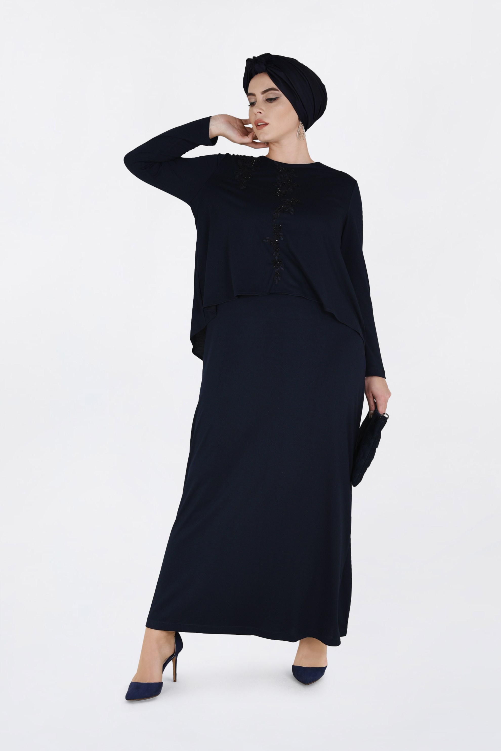 Vêtements hijab BLEU MARINE ROBE À VOLANTS 2751 