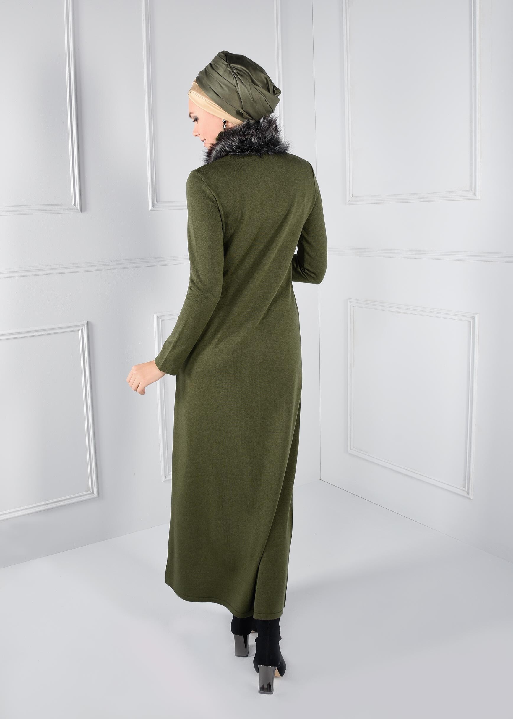 Tesettür giyim HAKİ  TRİKO ELBİSE 4579