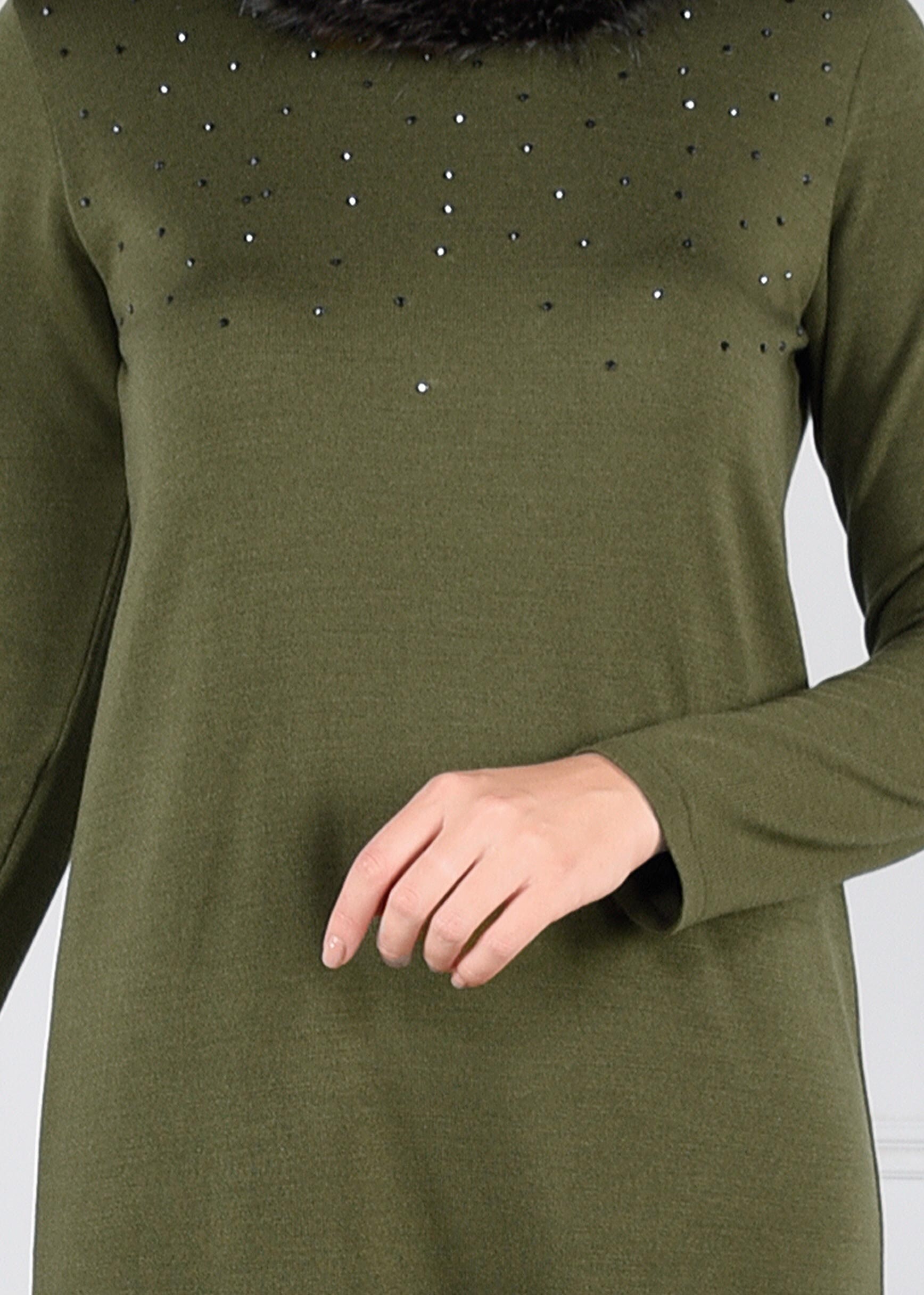 Tesettür giyim HAKİ  TRİKO ELBİSE 4579