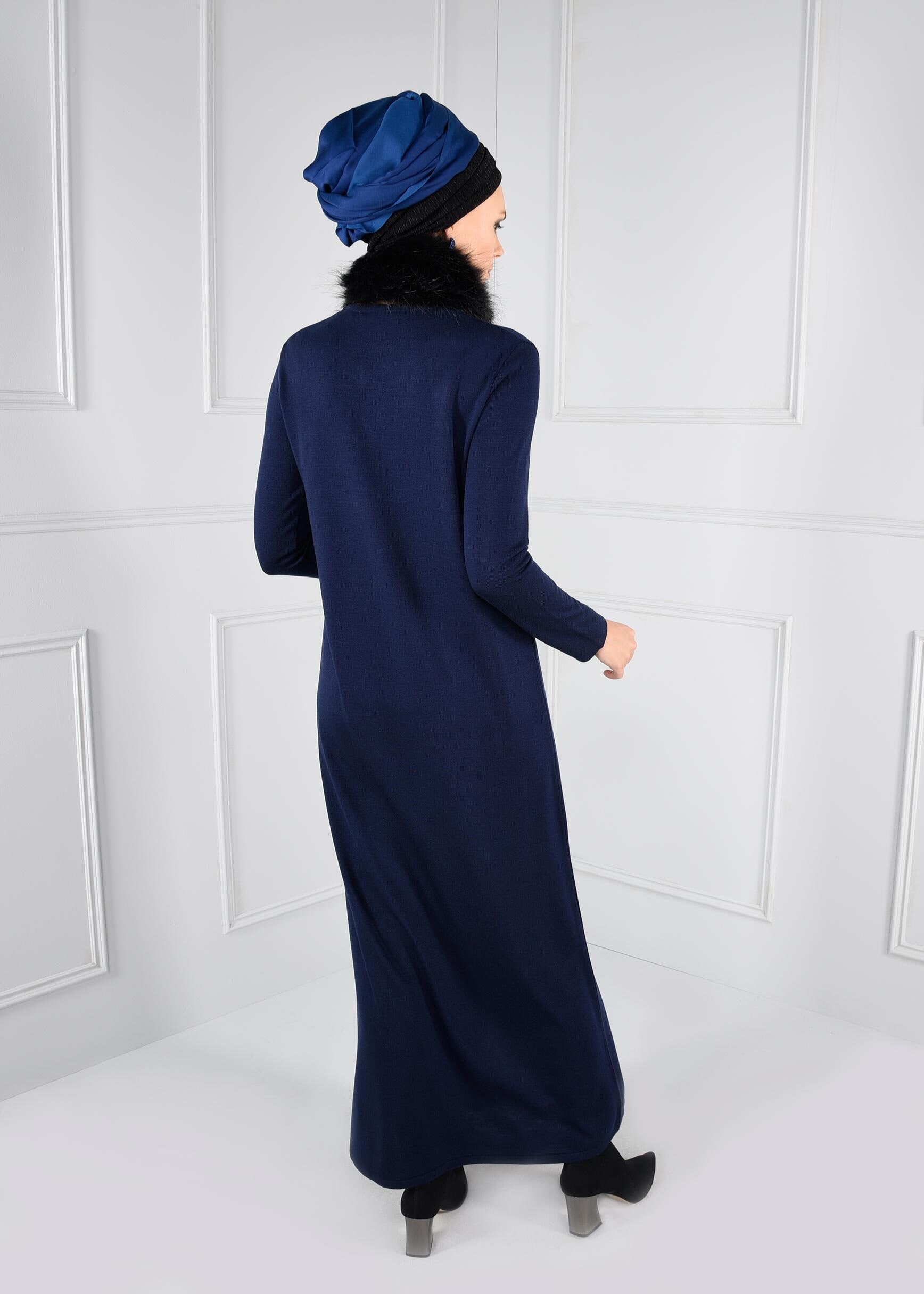 Tesettür giyim LACİVERT  TRİKO ELBİSE 4579