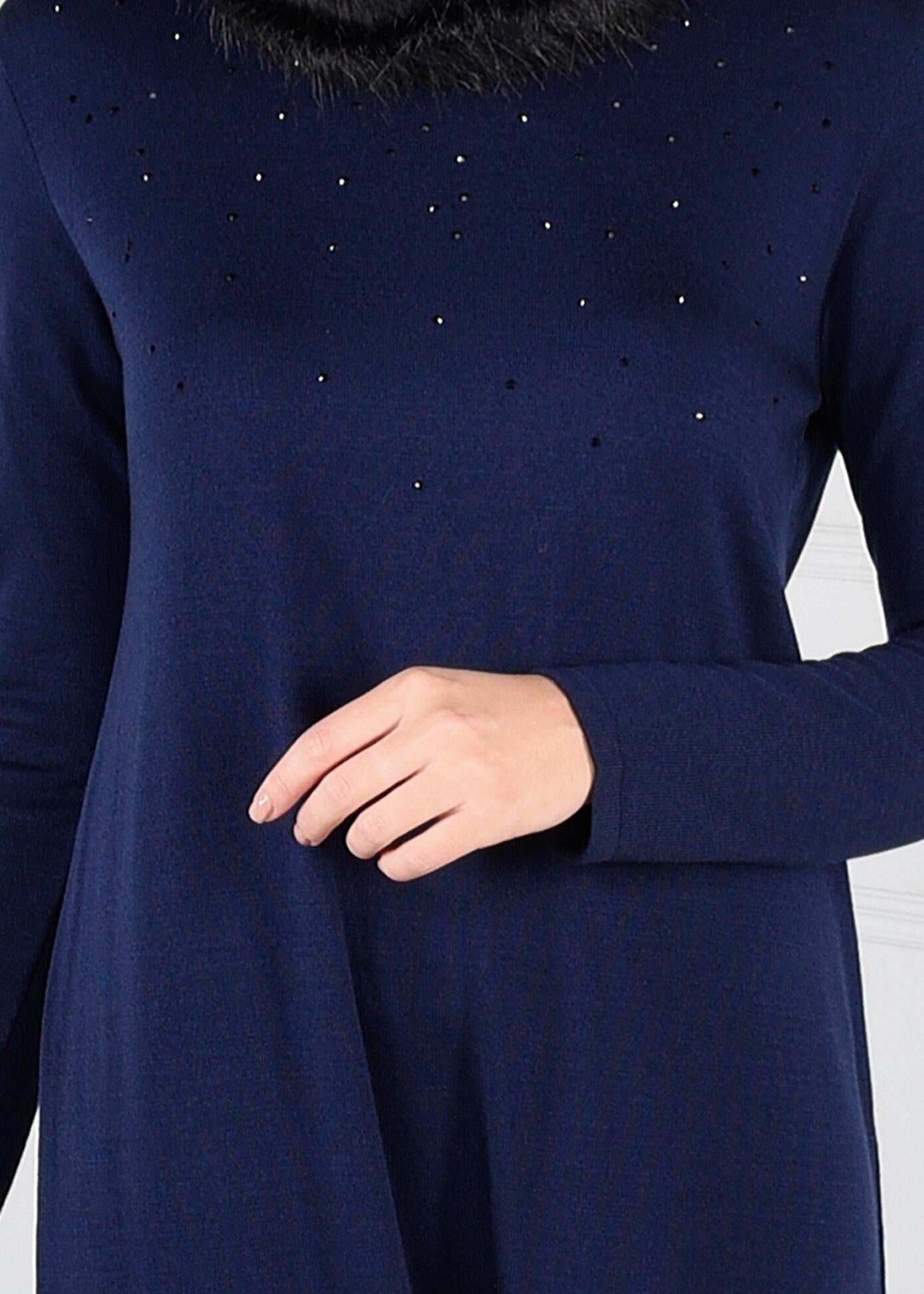 Tesettür giyim LACİVERT  TRİKO ELBİSE 4579