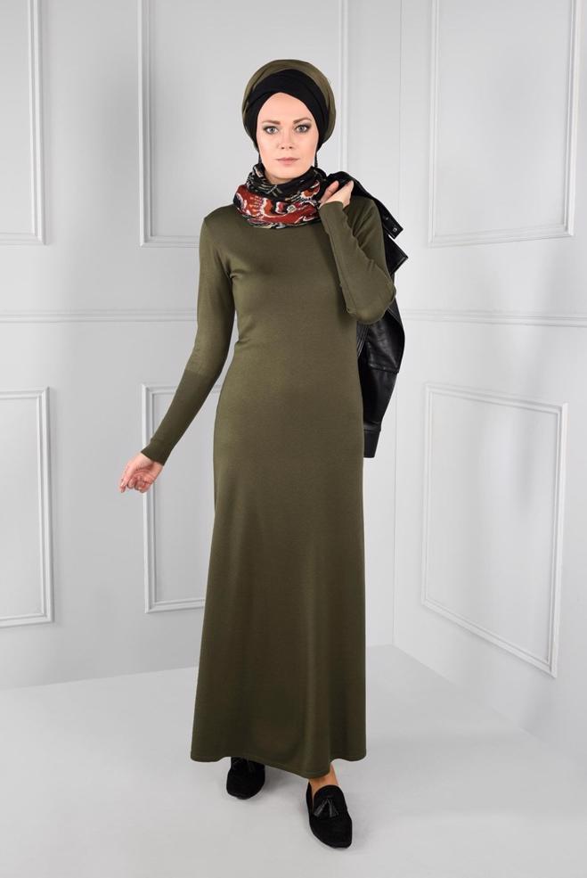Tesettür giyim  BİSİKLET YAKA TRİKO ELBİSE 4633 - ALVİNA