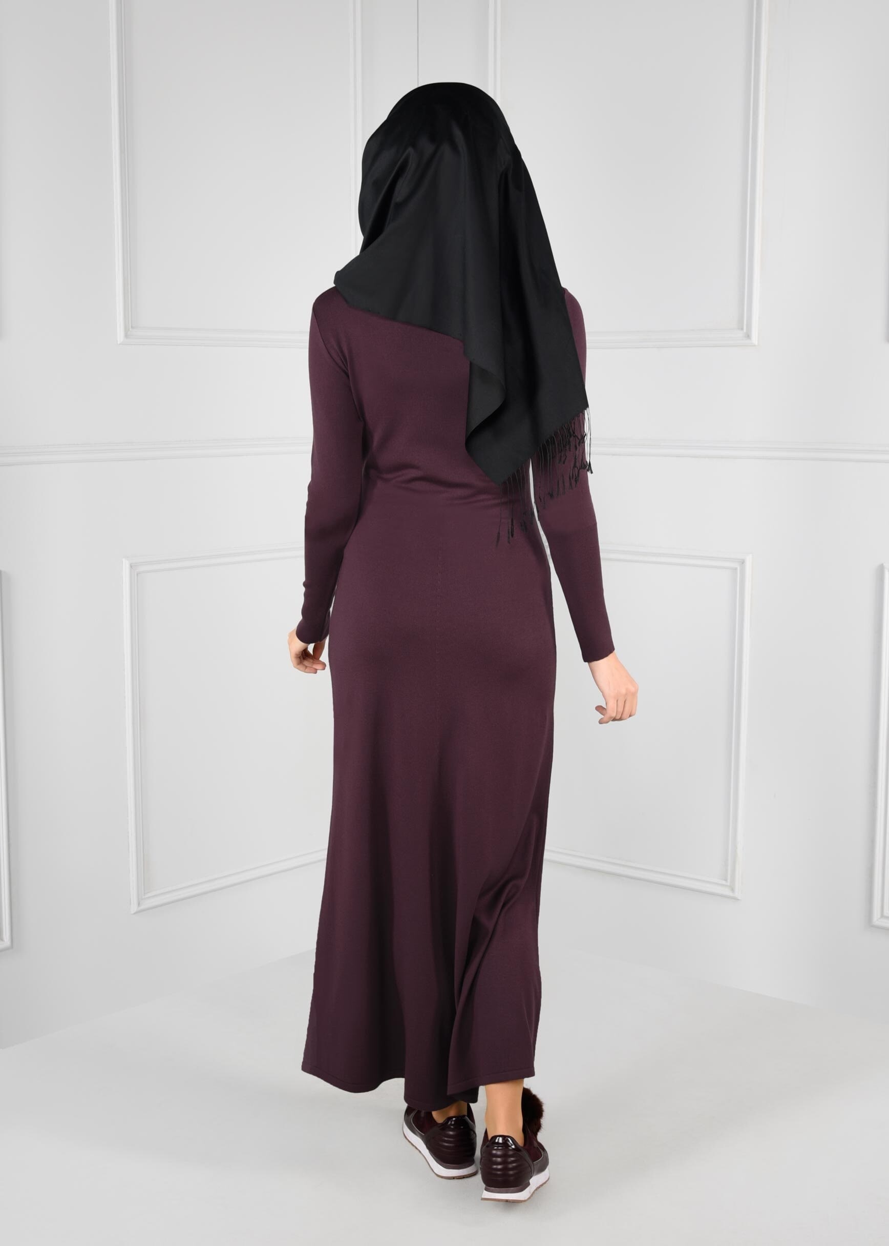 Tesettür giyim MÜRDÜM BİSİKLET YAKA TRİKO ELBİSE 4633