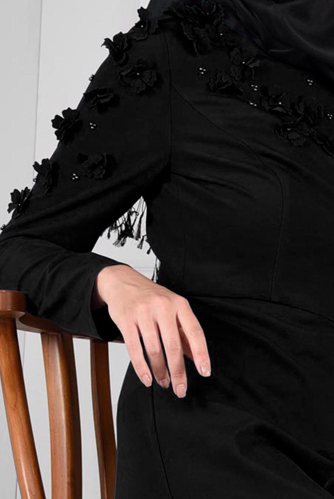 Hijab clothing BLACK DIMENSIONAL FLOWER JUMPSUIT 4677  - ALVİNA