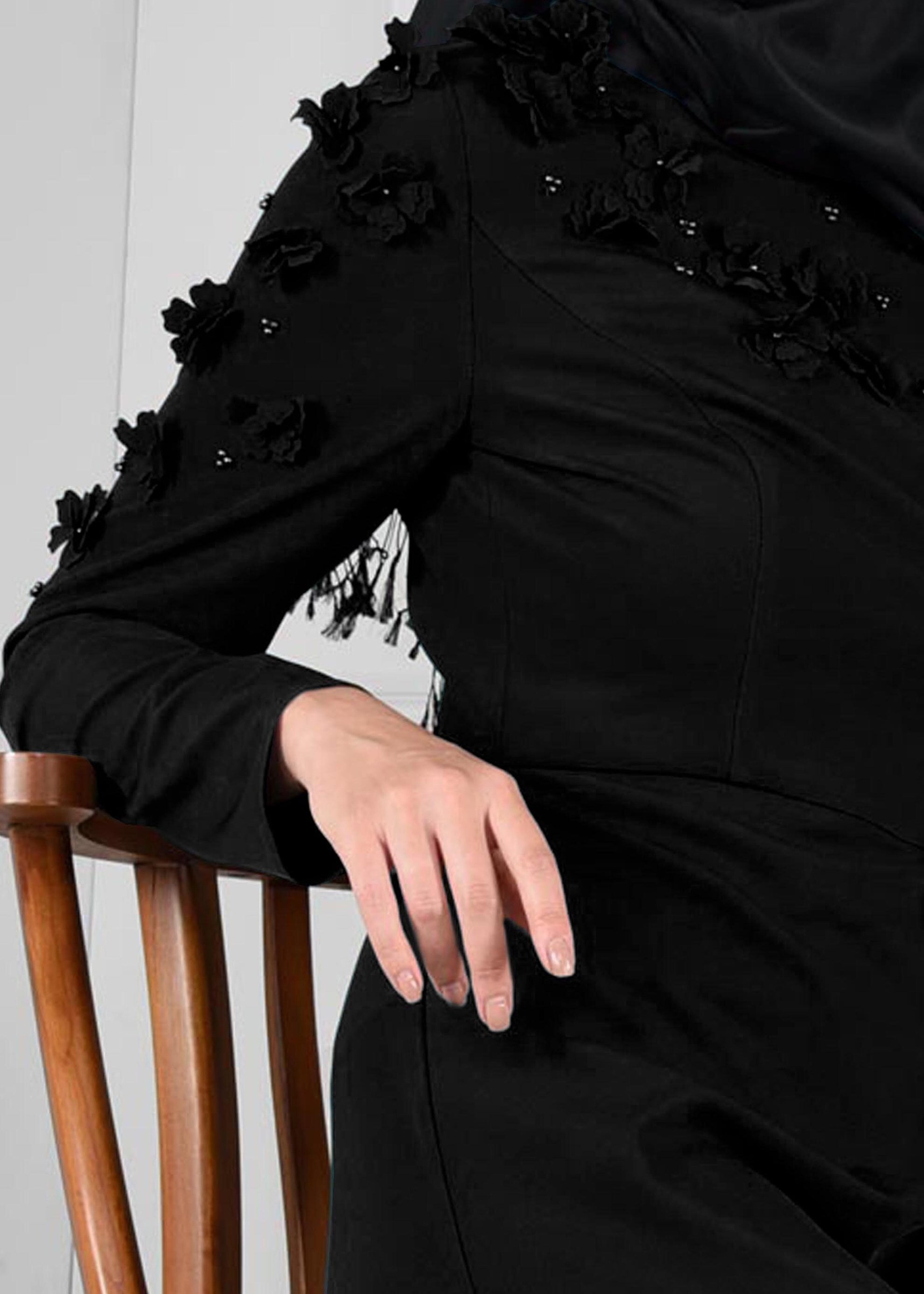 Hijab clothing BLACK DIMENSIONAL FLOWER JUMPSUIT 4677 