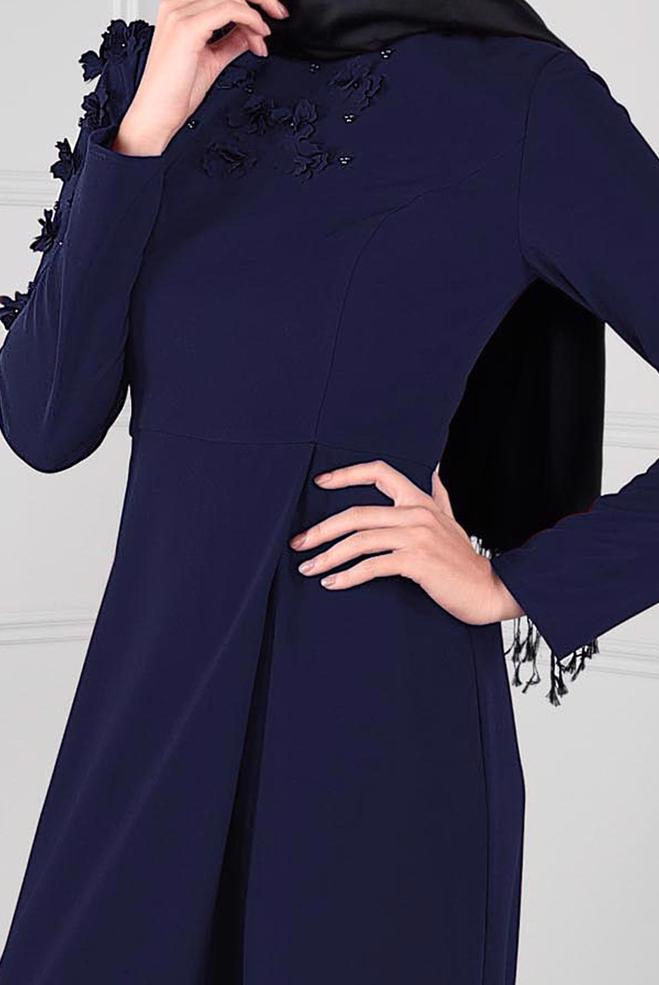 Hijab clothing NAVY BLUE DIMENSIONAL FLOWER JUMPSUIT 4677  - ALVİNA