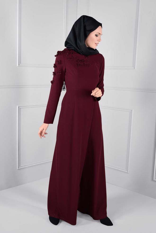 Vêtements hijab PRUNE COMBINAISON À FLEURIE 4677  - ALVİNA