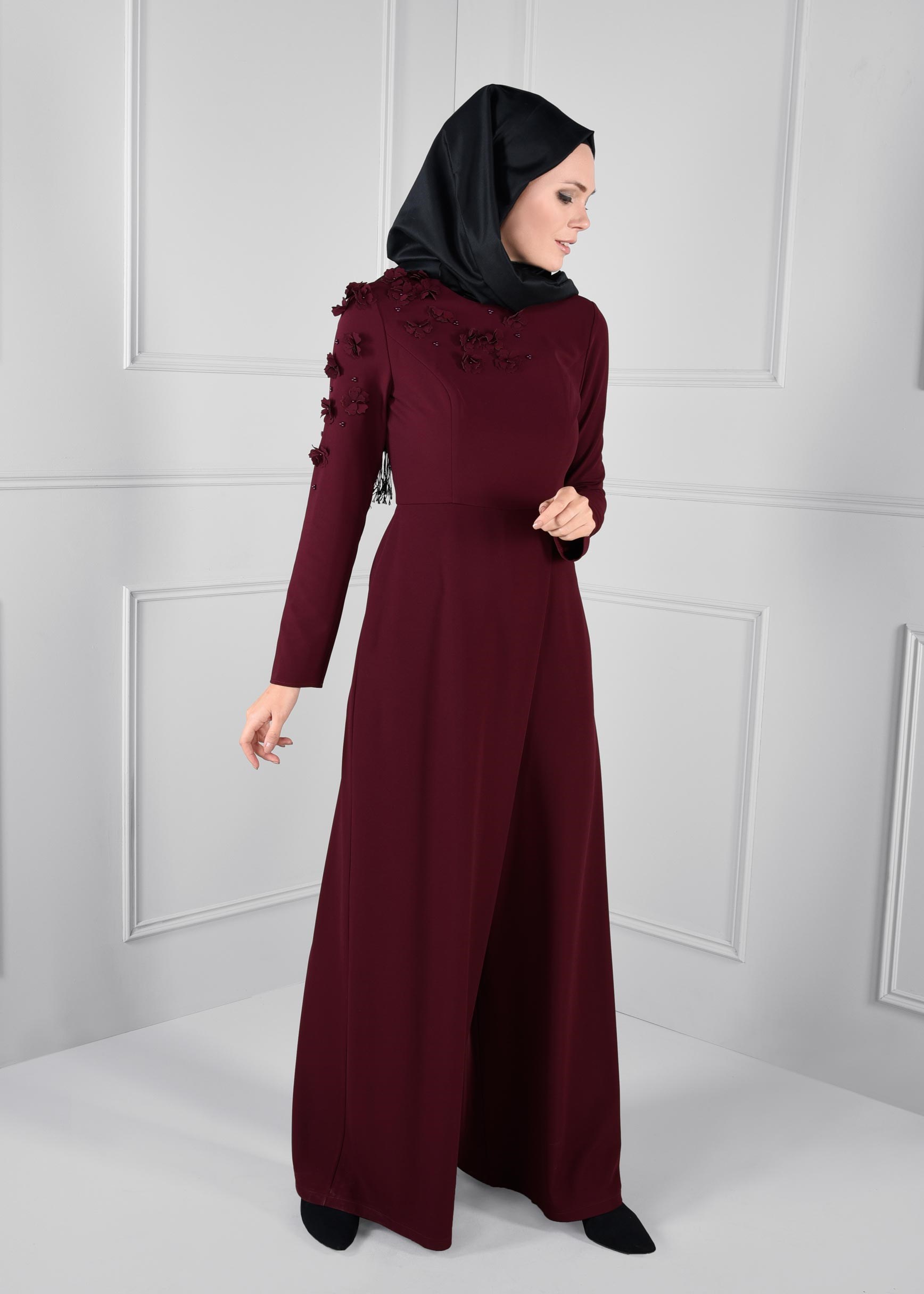 Vêtements hijab PRUNE COMBINAISON À FLEURIE 4677 