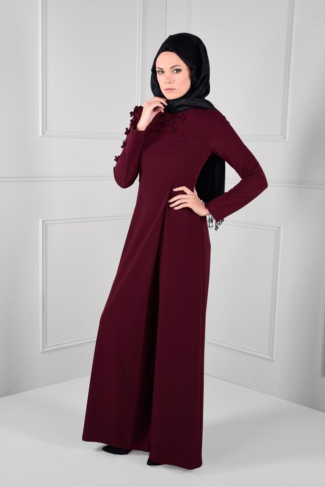 Vêtements hijab PRUNE COMBINAISON À FLEURIE 4677  - ALVİNA