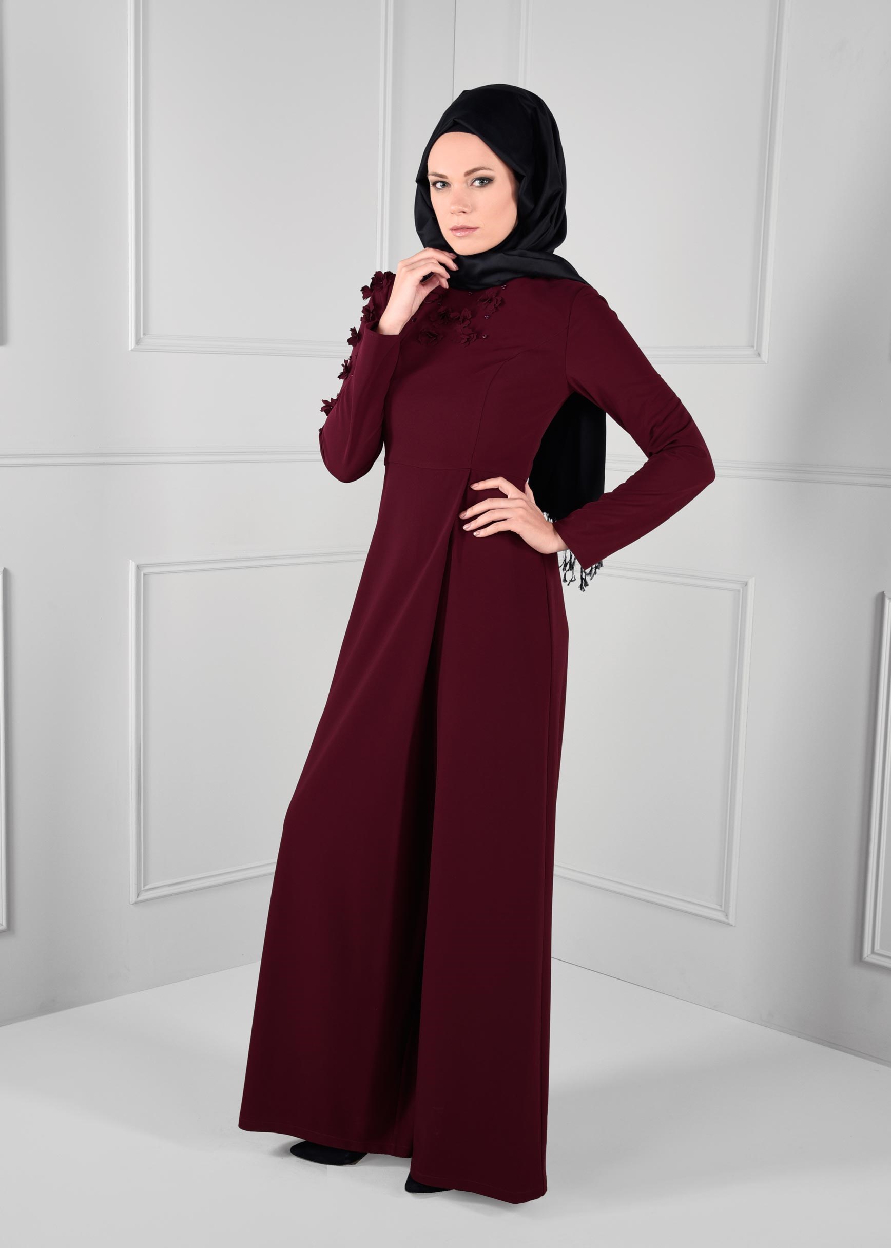 Vêtements hijab PRUNE COMBINAISON À FLEURIE 4677 