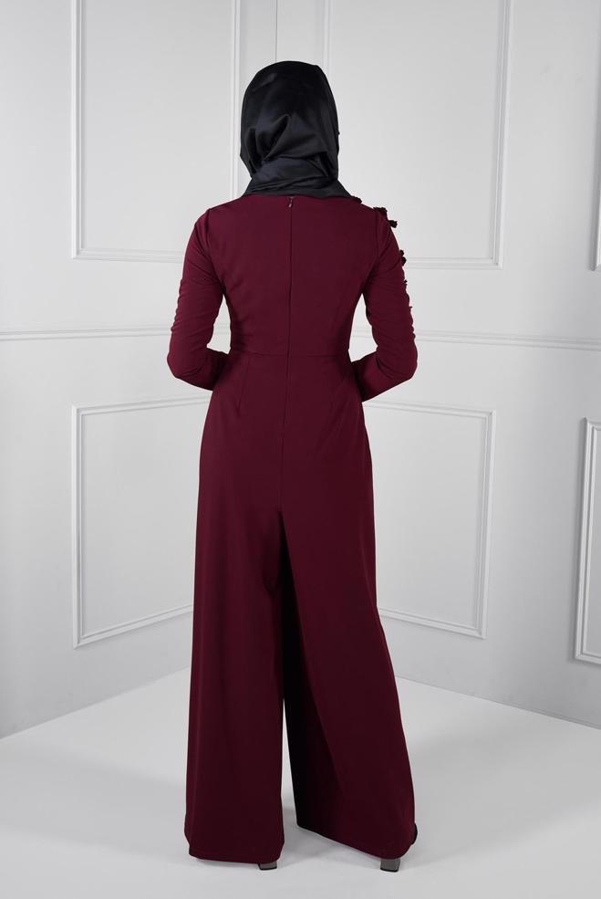 Vêtements hijab PRUNE COMBINAISON À FLEURIE 4677  - ALVİNA