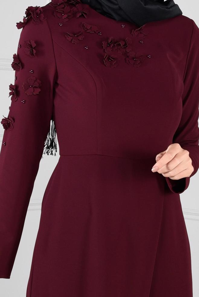 Vêtements hijab PRUNE COMBINAISON À FLEURIE 4677  - ALVİNA