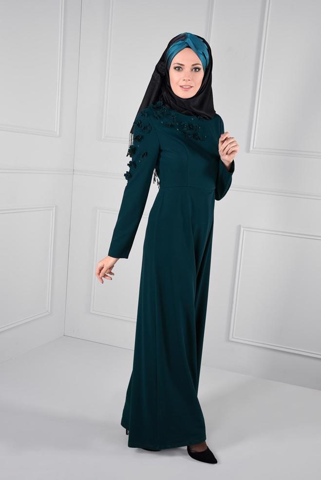 Hijab clothing BLUE DIMENSIONAL FLOWER JUMPSUIT 4677  - ALVİNA