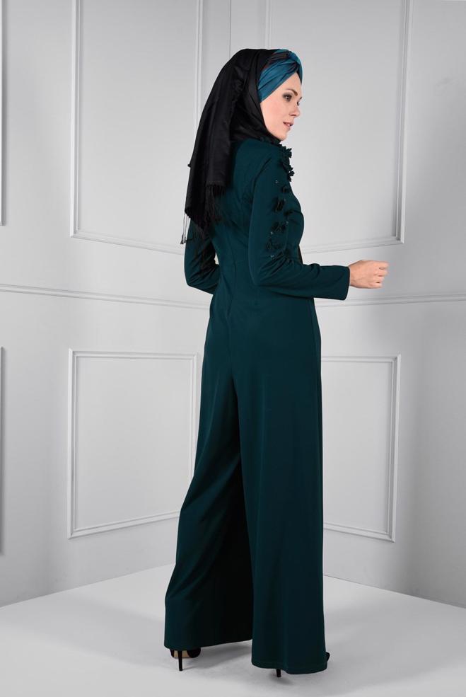 Hijab clothing BLUE DIMENSIONAL FLOWER JUMPSUIT 4677  - ALVİNA