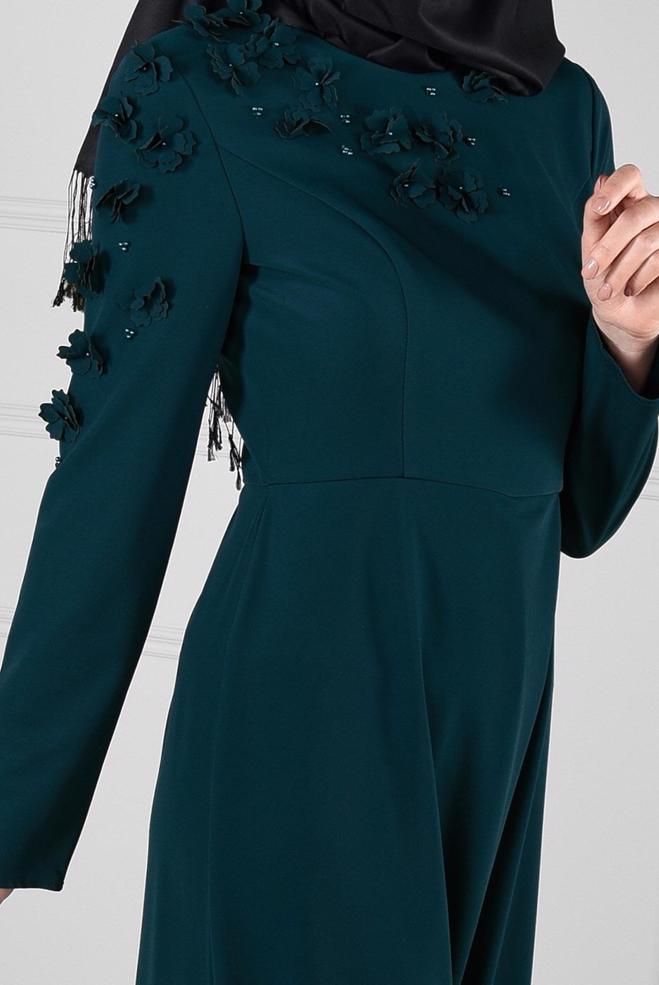 Hijab clothing BLUE DIMENSIONAL FLOWER JUMPSUIT 4677  - ALVİNA