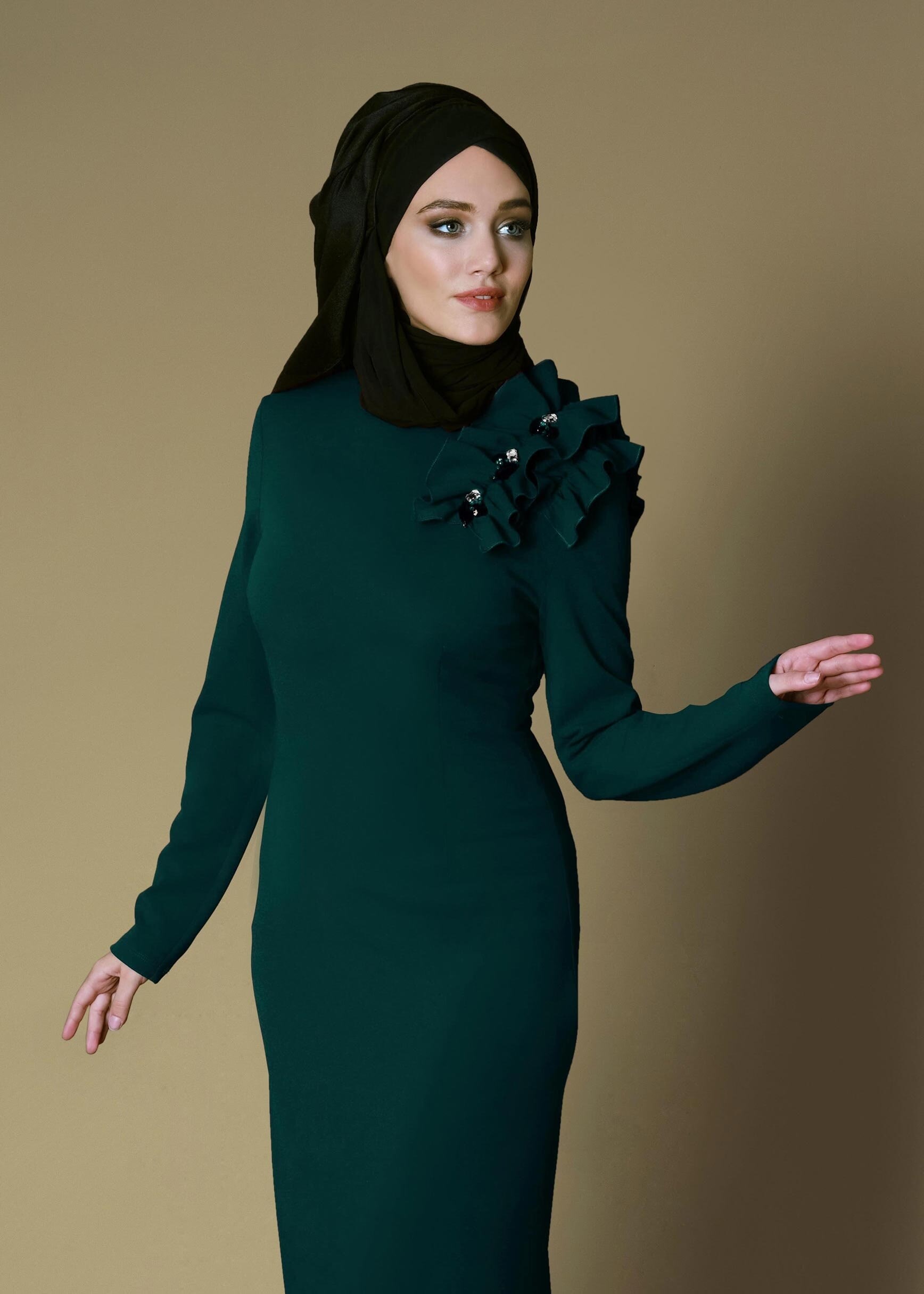 Tesettür giyim MAVİ OMUZ DETAYLI ELBİSE 4713