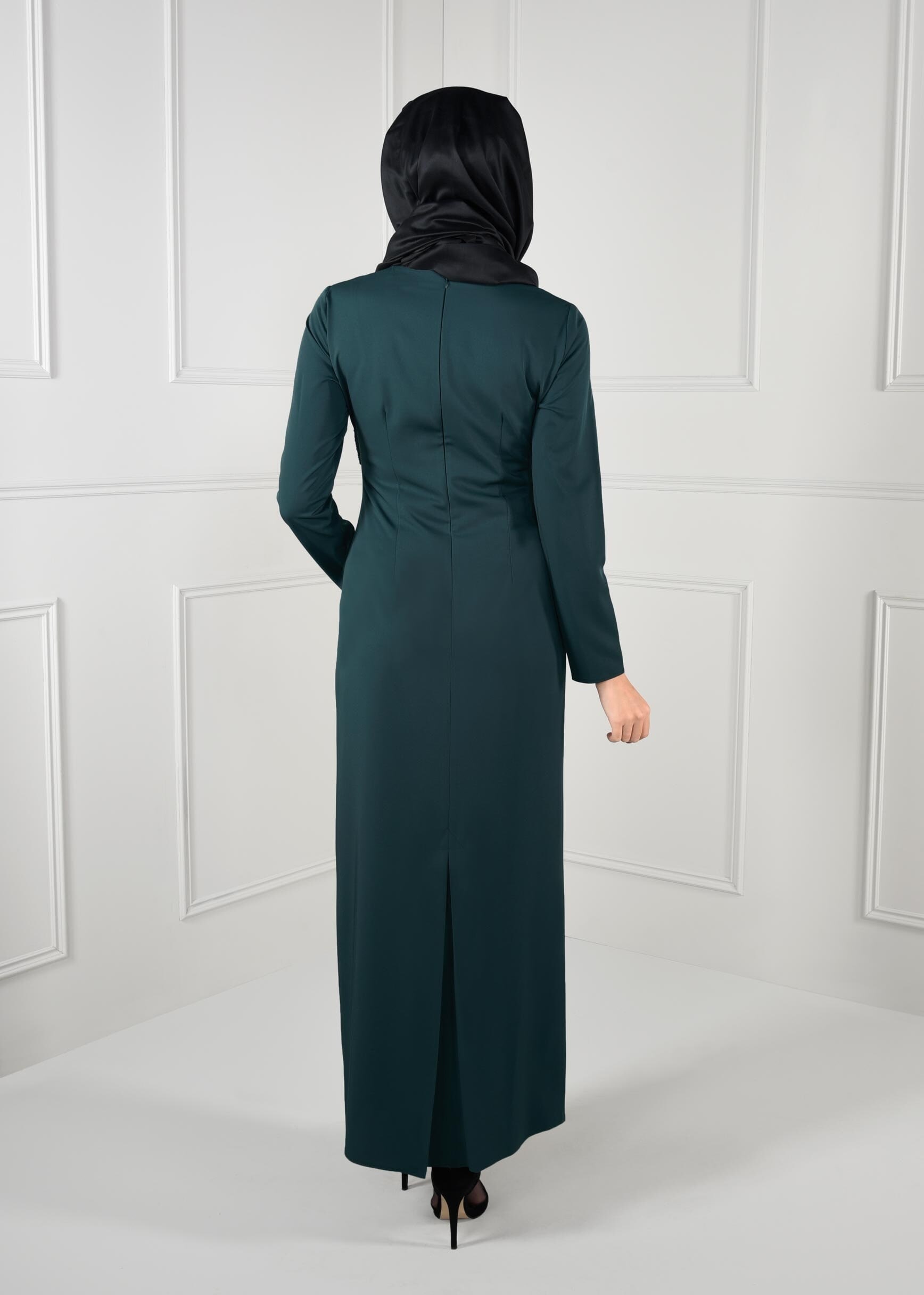 Tesettür giyim YEŞİL TAŞ BASKILI ELBİSE 4733