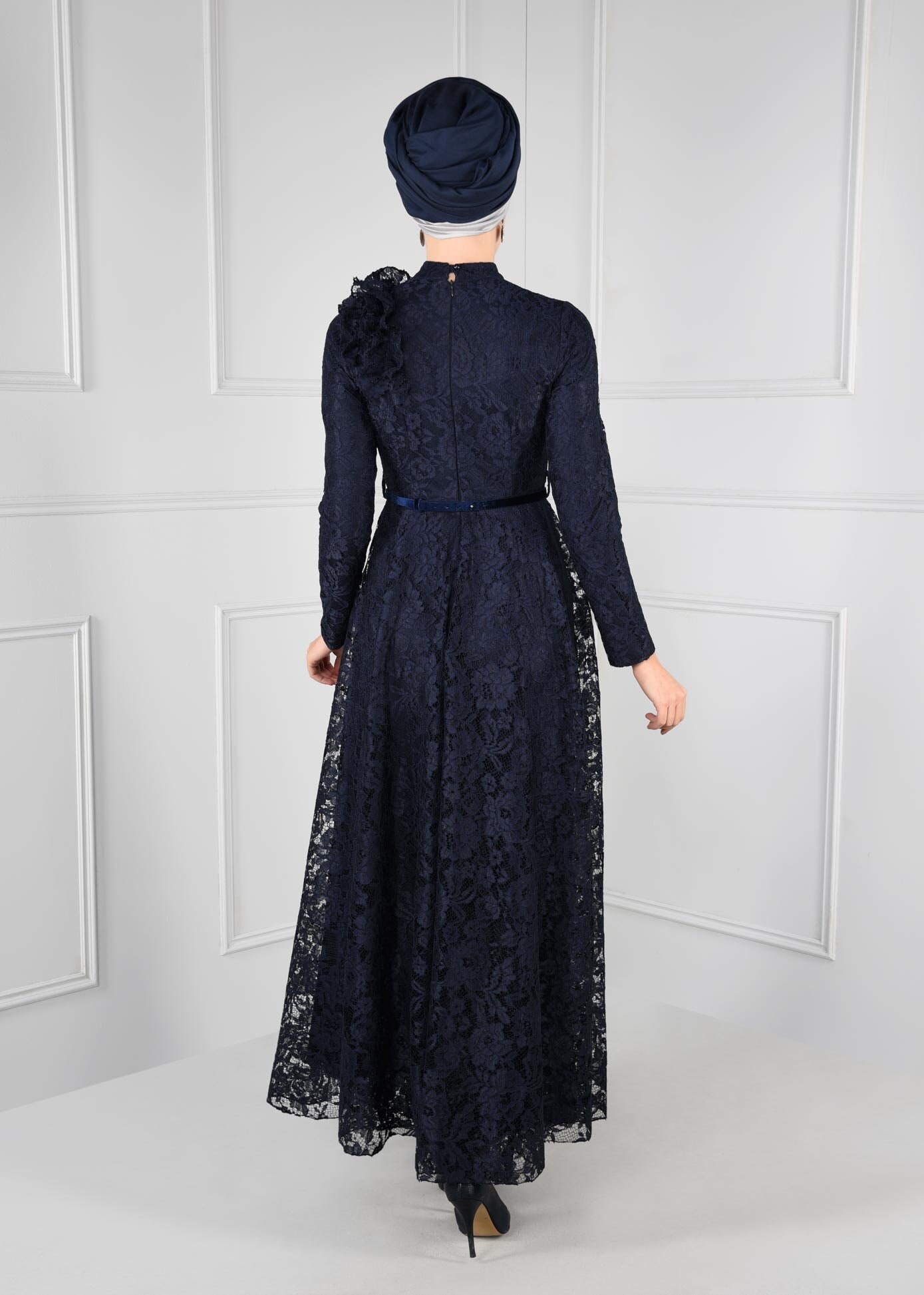 Tesettür giyim LACİVERT DANTEL ELBİSE 4769