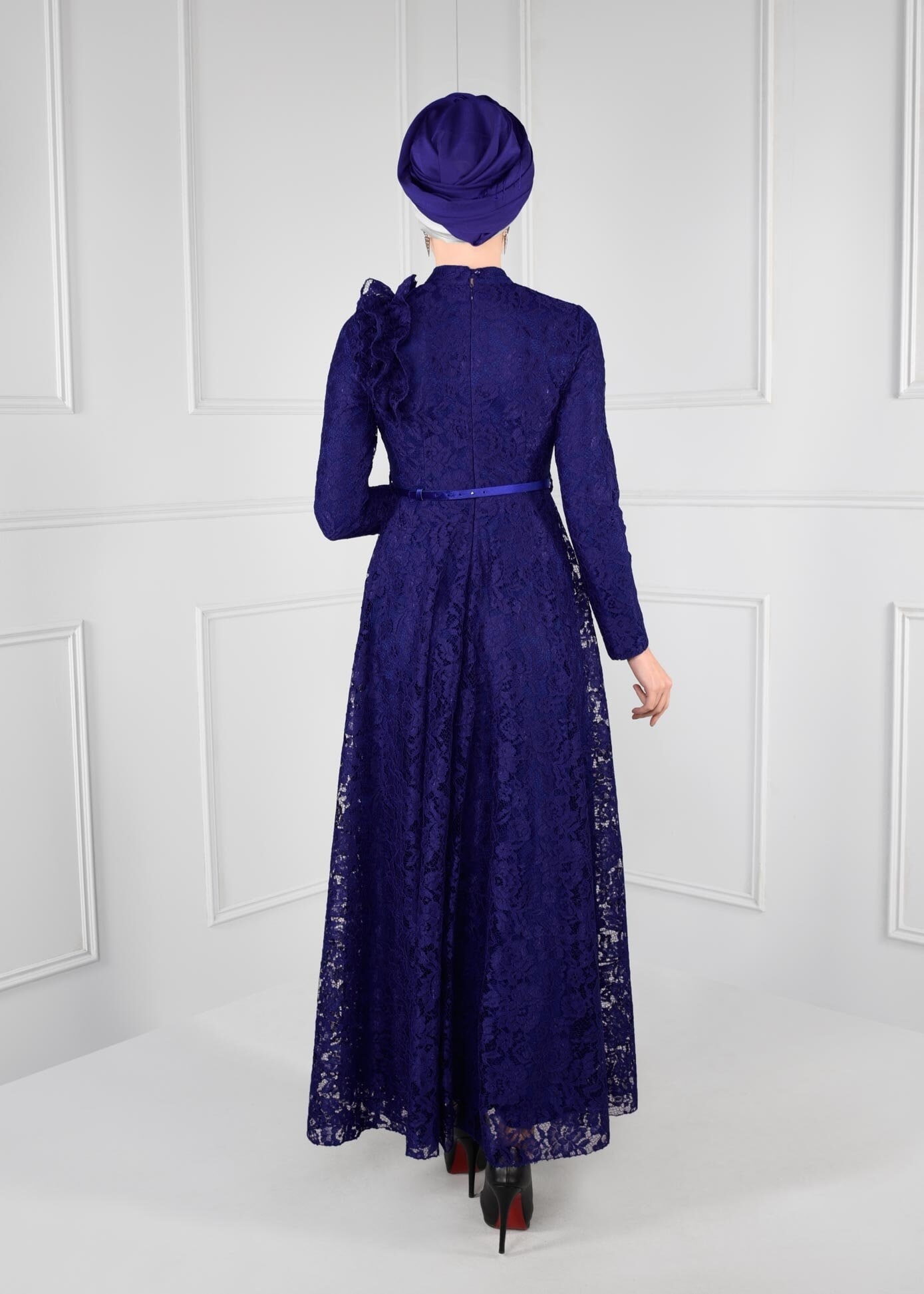 Tesettür giyim LACİVERT DANTEL ELBİSE 4769