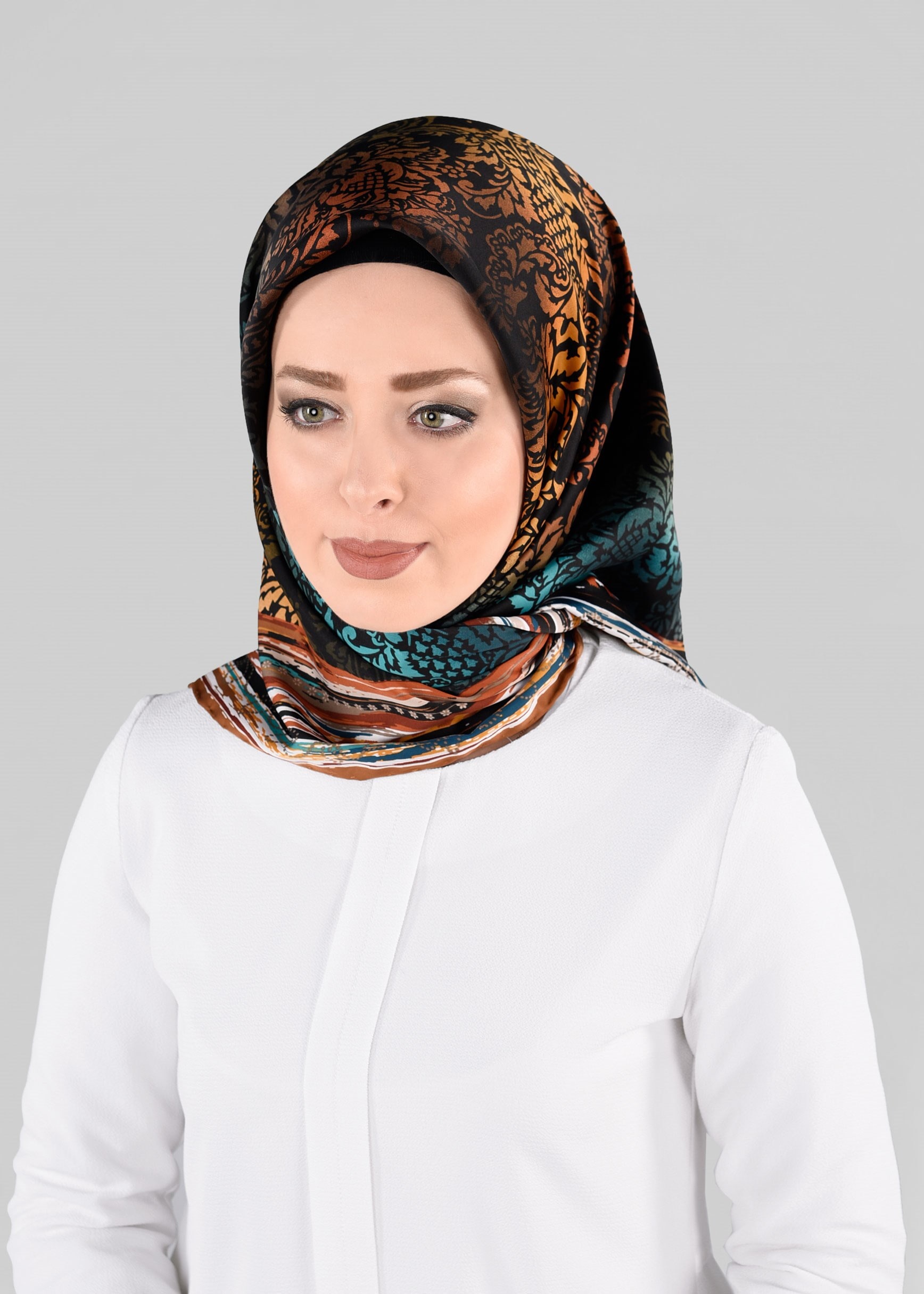 Tesettür giyim SİYAH 10063-1 ALVİNA DESENLİ EŞARP