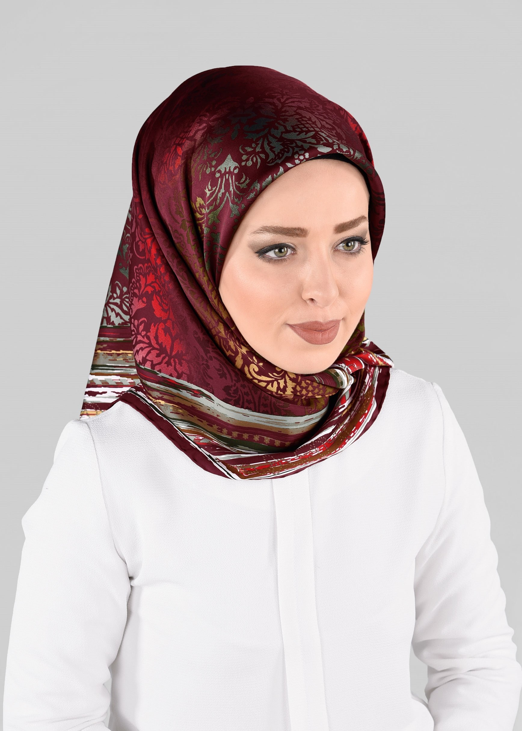 Tesettür giyim BORDO 10063-1 ALVİNA DESENLİ EŞARP
