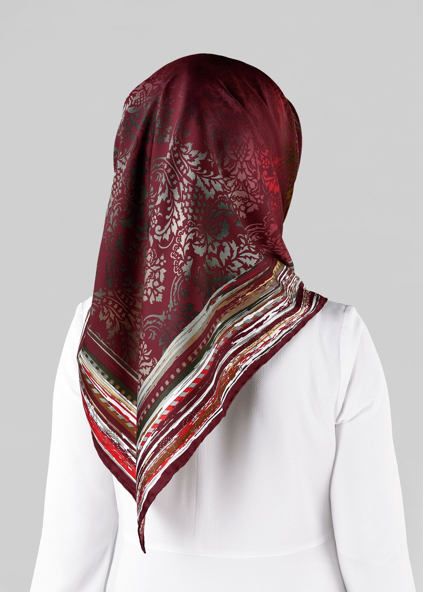 Tesettür giyim BORDO 10063-1 ALVİNA DESENLİ EŞARP