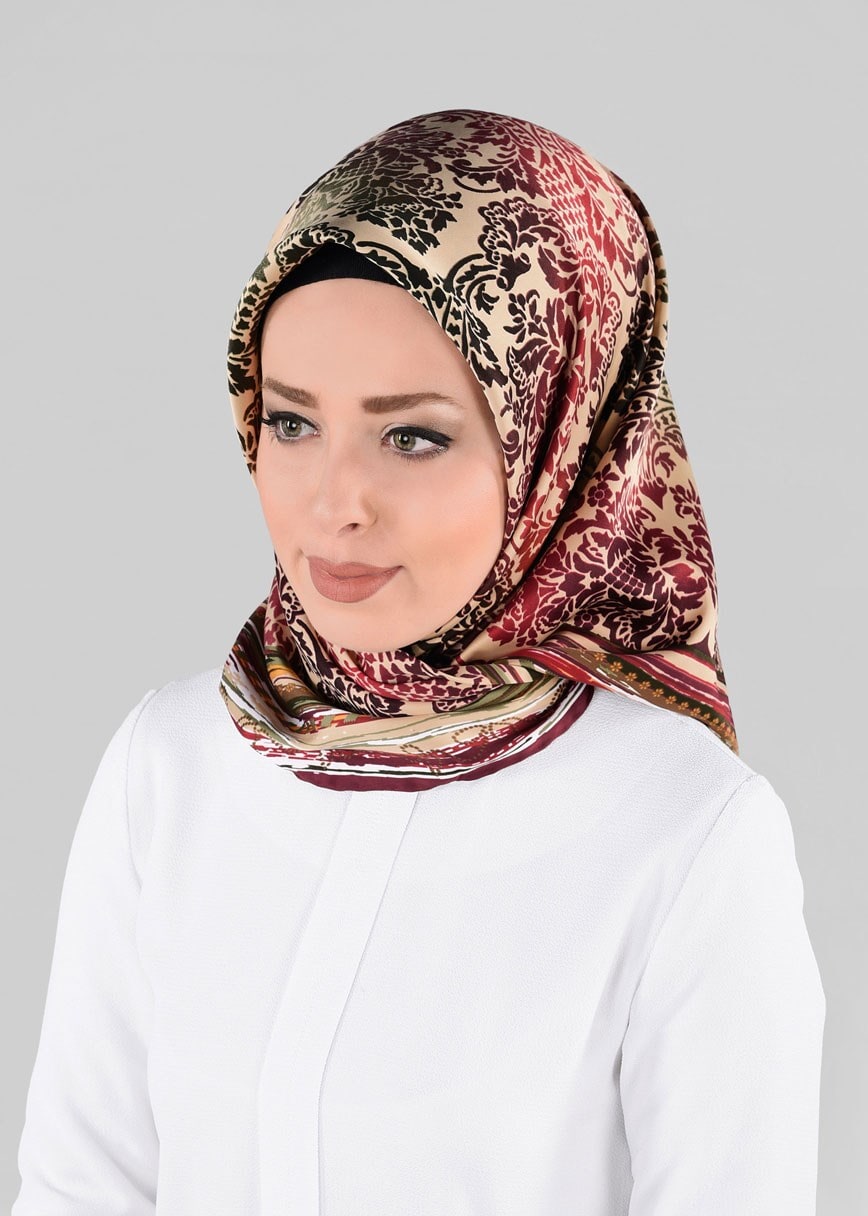 Tesettür giyim ALTIN 10063-1 ALVİNA DESENLİ EŞARP