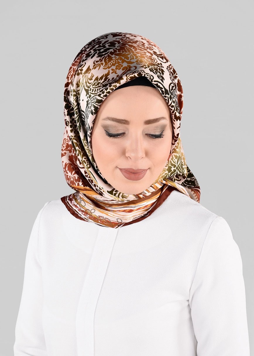 Tesettür giyim TURUNCU 10063-1 ALVİNA DESENLİ EŞARP