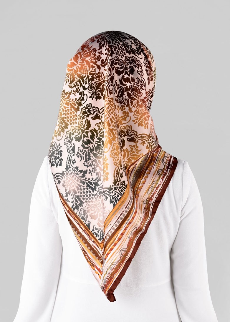 Tesettür giyim TURUNCU 10063-1 ALVİNA DESENLİ EŞARP