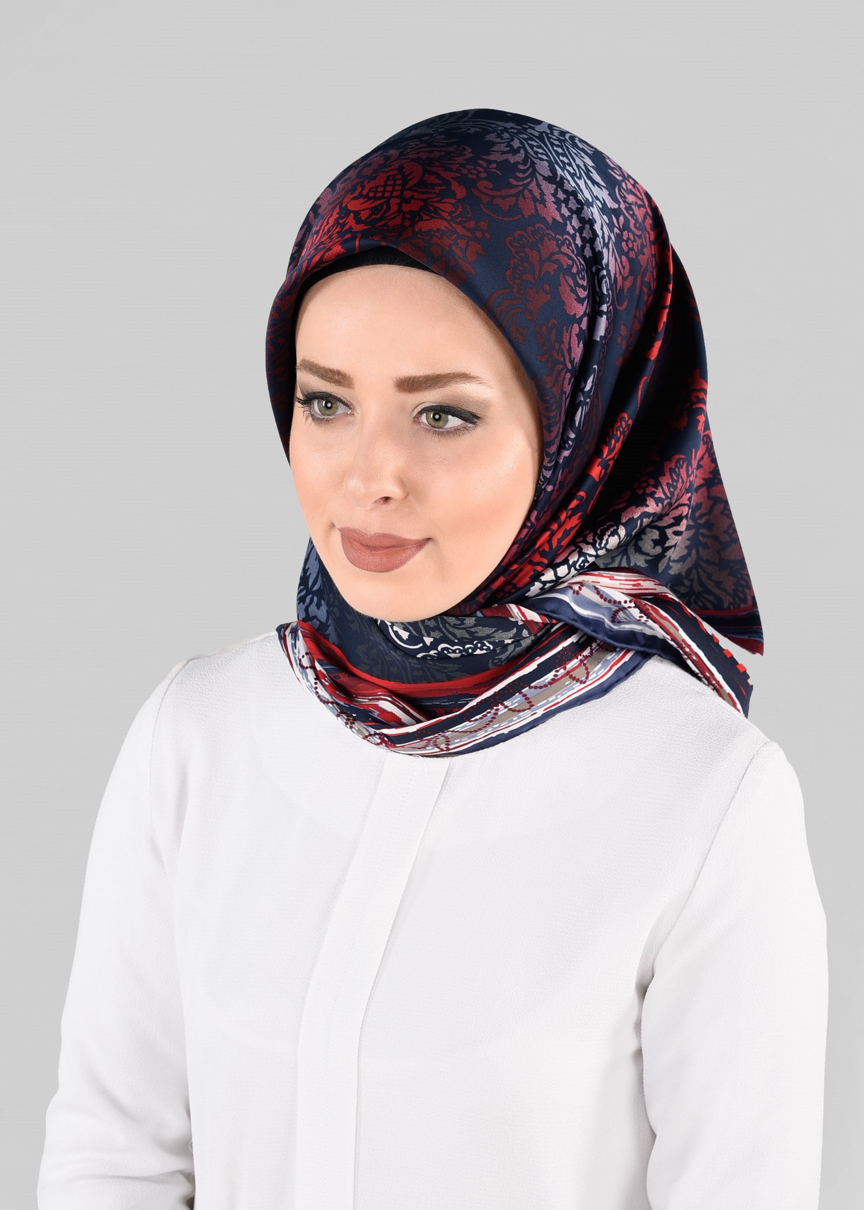 Tesettür giyim LACİVERT 10063-1 ALVİNA DESENLİ EŞARP