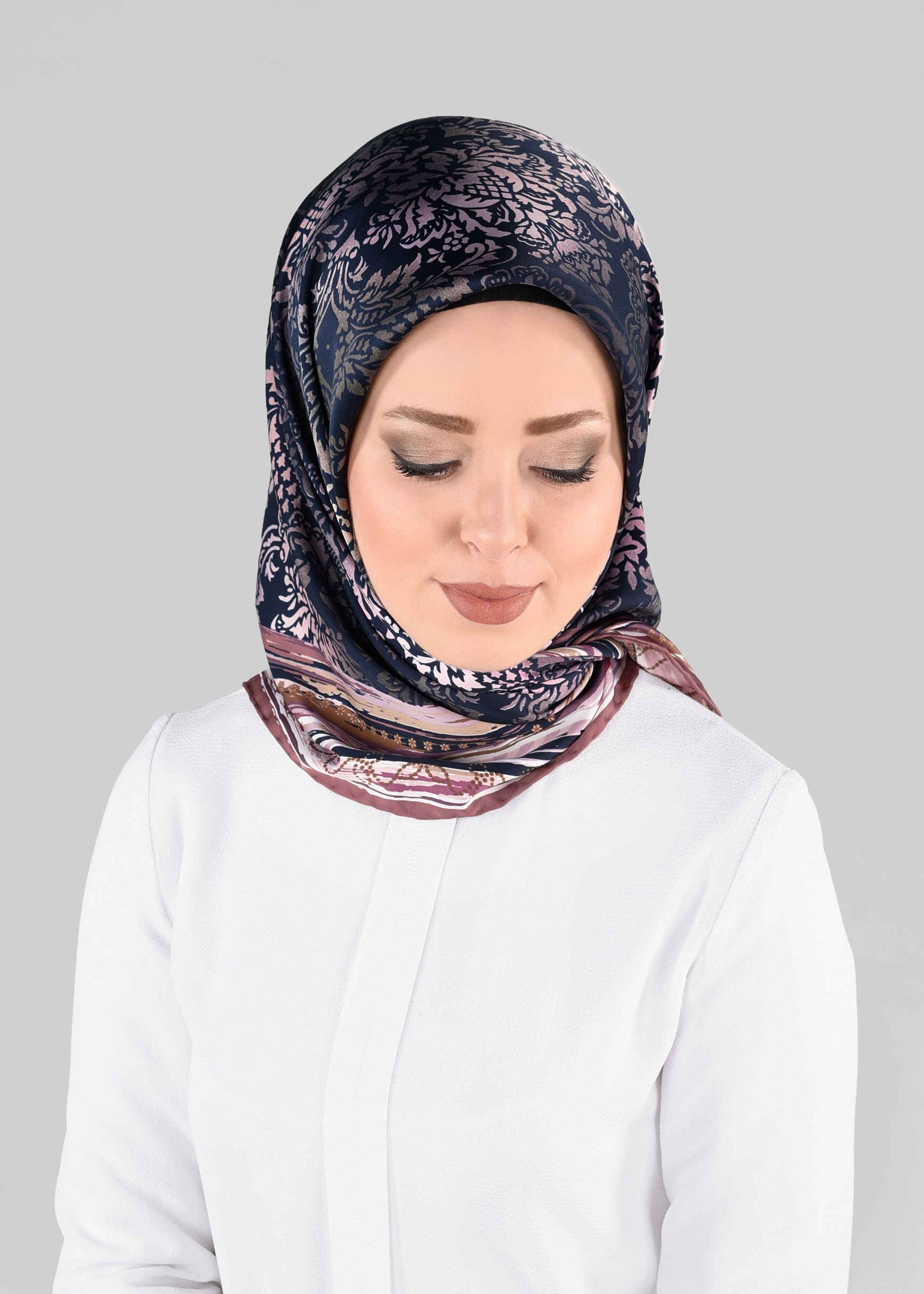 Tesettür giyim PUDRA 10063-1 ALVİNA DESENLİ EŞARP