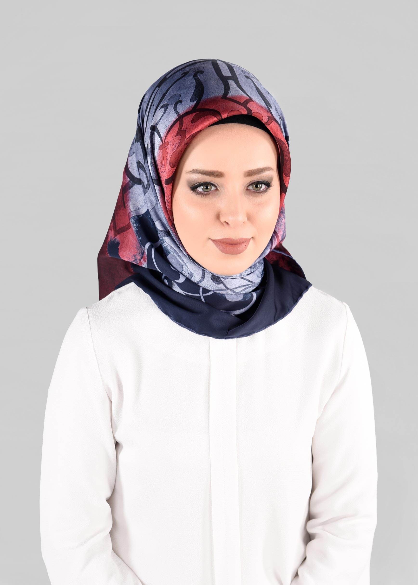 Tesettür giyim GRİ 10064-1  ALVİNA DESENLİ EŞARP