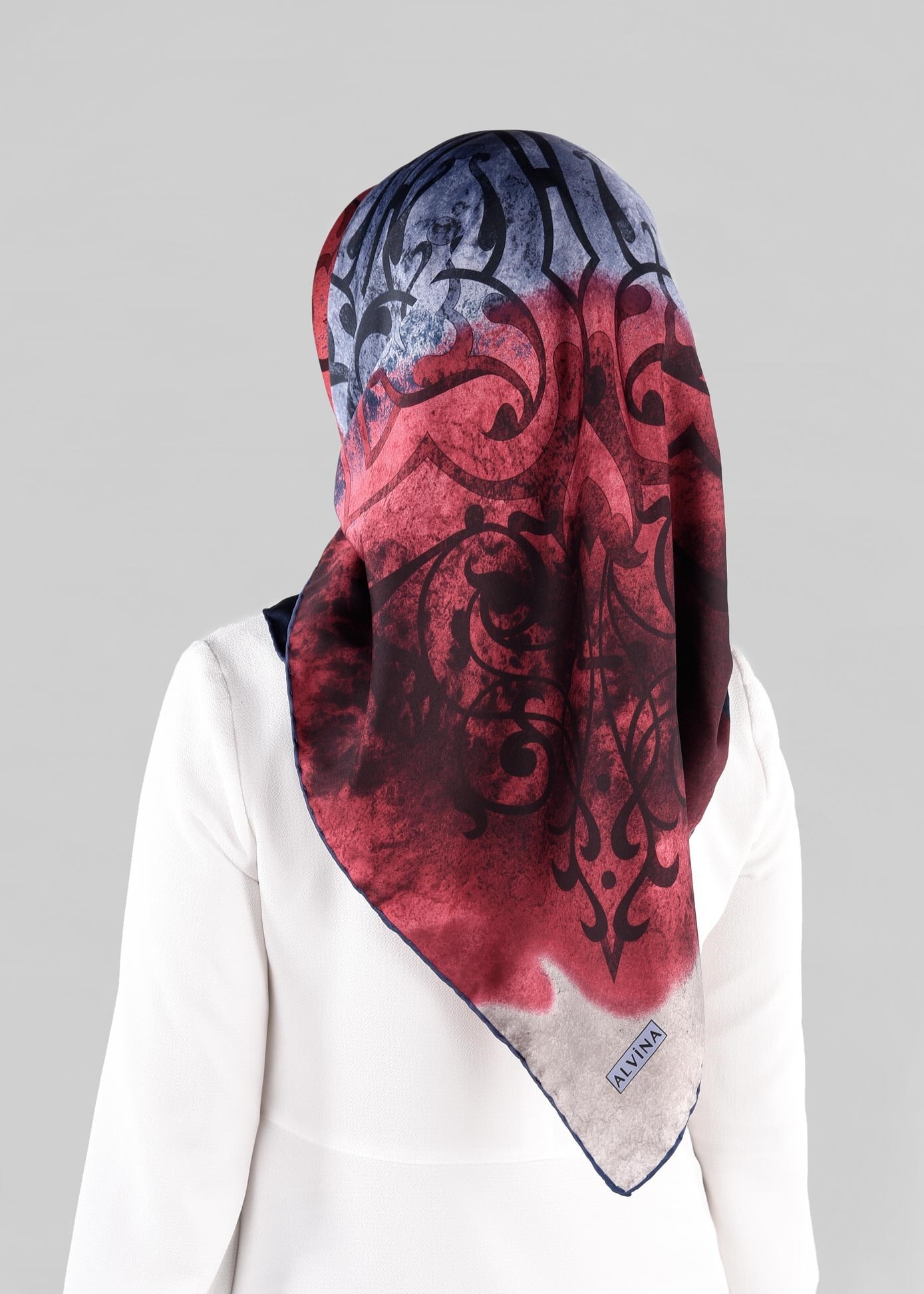 Tesettür giyim GRİ 10064-1  ALVİNA DESENLİ EŞARP