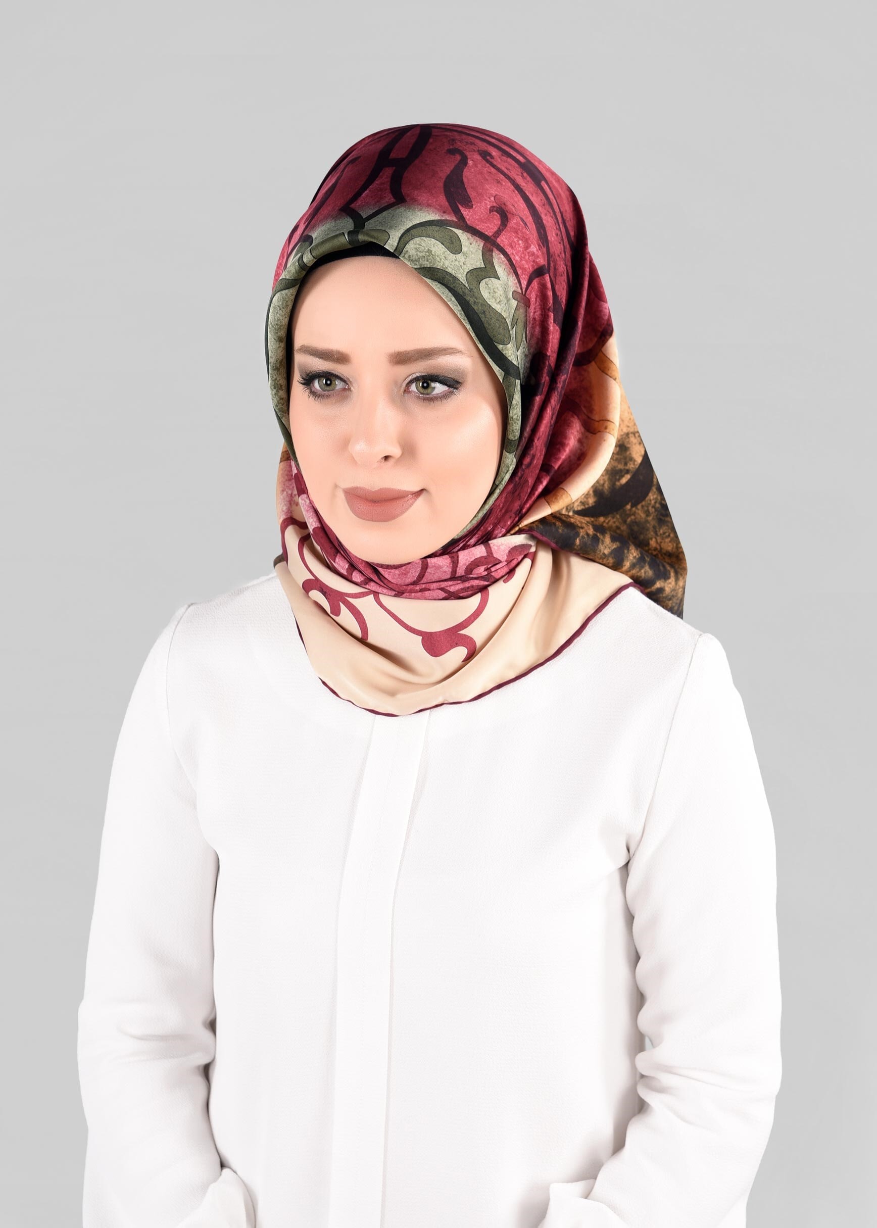 Tesettür giyim BORDO 10064-1  ALVİNA DESENLİ EŞARP