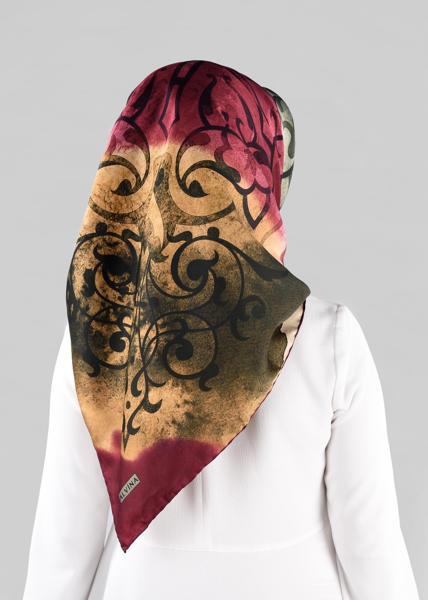 Tesettür giyim BORDO 10064-1  ALVİNA DESENLİ EŞARP