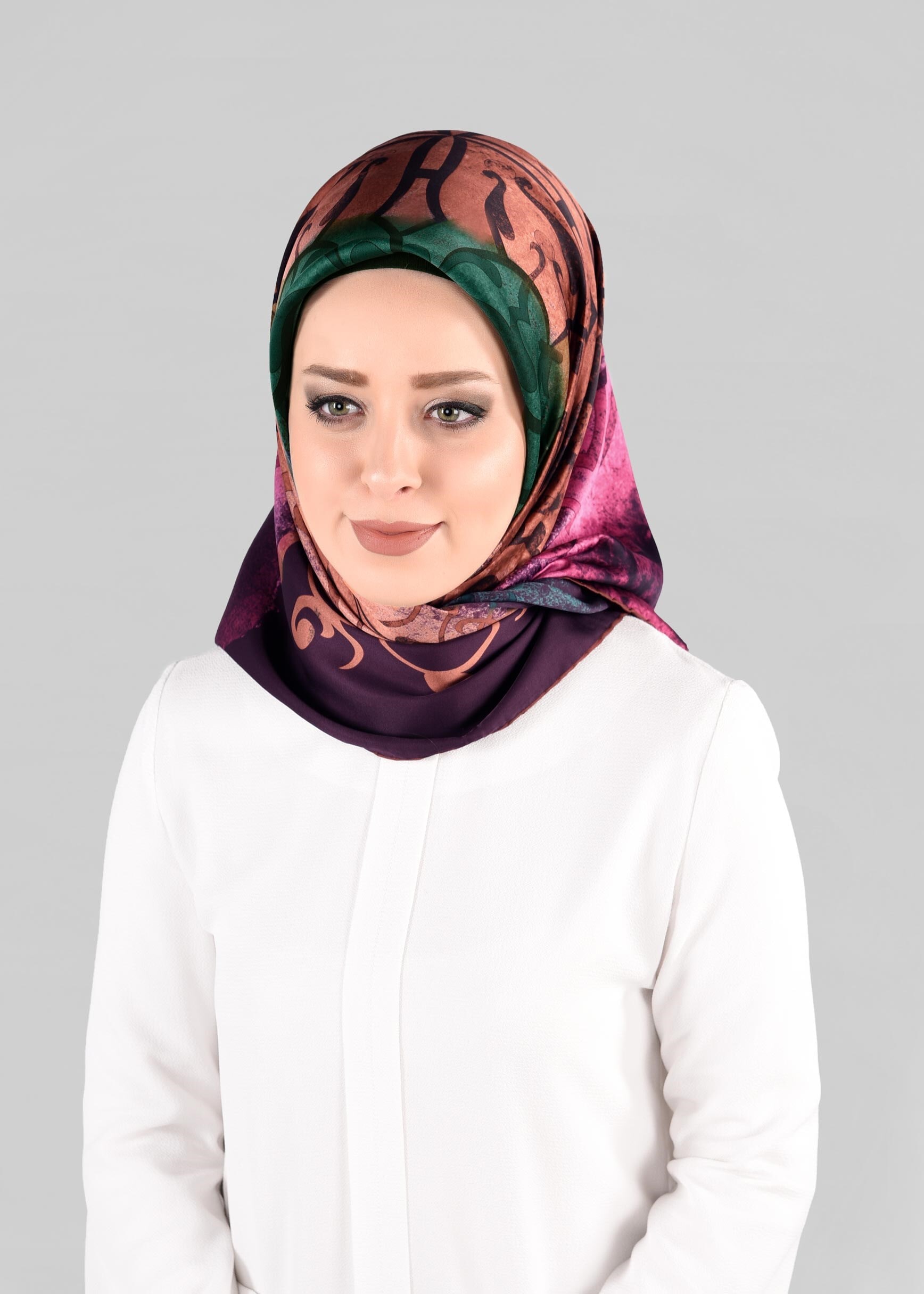 Tesettür giyim FUŞYA 10064-1  ALVİNA DESENLİ EŞARP