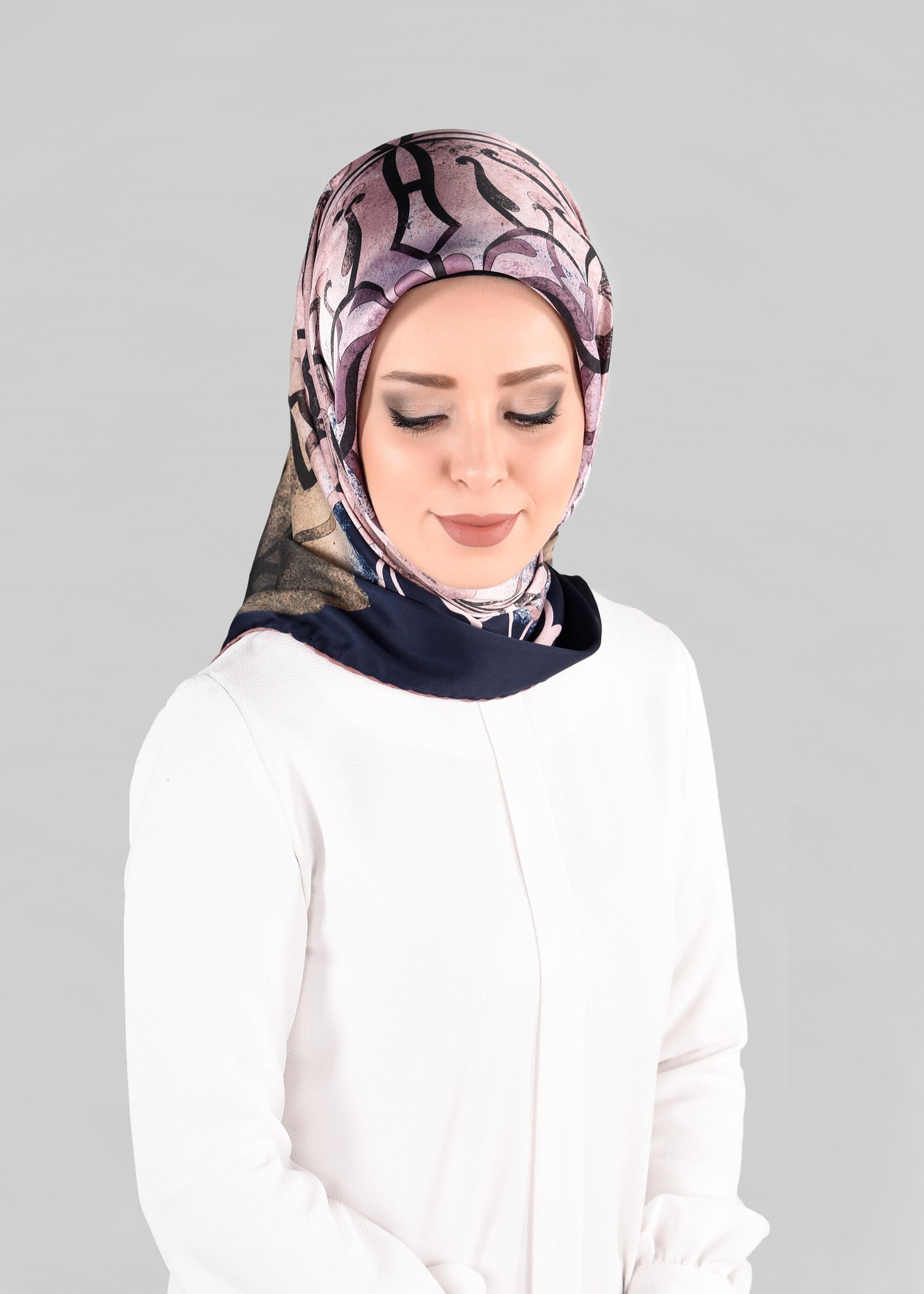 Tesettür giyim PEMBE 10064-1  ALVİNA DESENLİ EŞARP