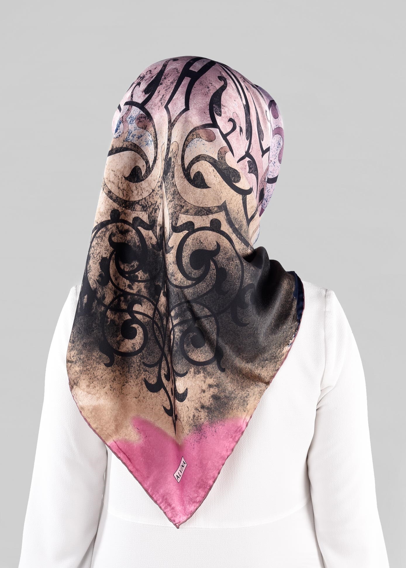 Tesettür giyim PEMBE 10064-1  ALVİNA DESENLİ EŞARP